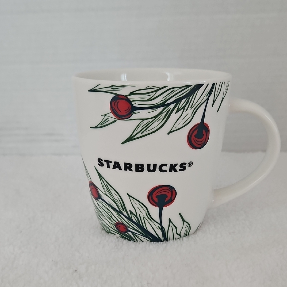 Starbucks 2020 White Red Berries and Green Leaves Coffee Tea Mug